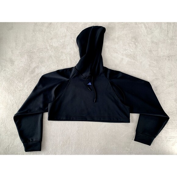 Adidas Aeroready Cropped Training Hoodie Black Women’s Medium Sweat-Wicking Gym - Picture 4 of 13
